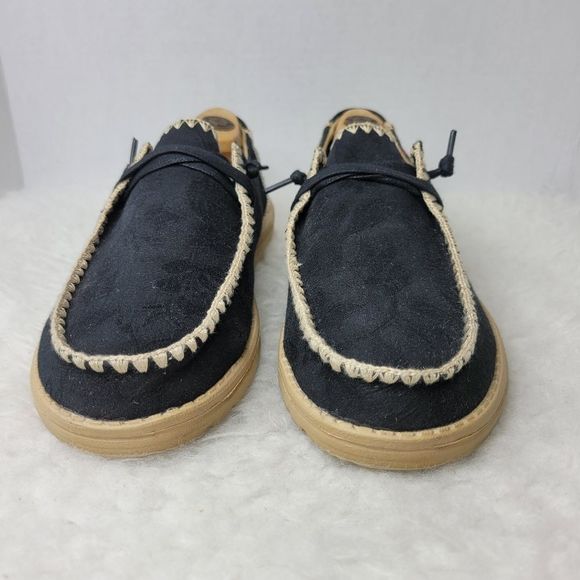 Hey Dude Wendy Crochet Black Slip On Moc Toe Women's Casual Shoes Size 11 - Picture 2 of 10